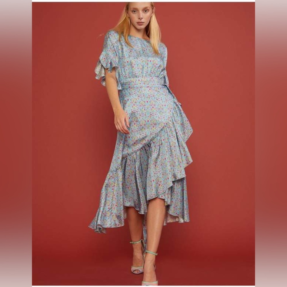 Cynthia Rowley Wallflower Sky Floral Wrap Dress Silk, Size 10 NWT